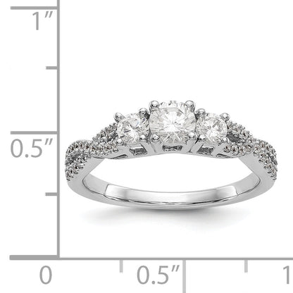 14K White Gold 3 Stone Simulated Diamond Engagement Ring