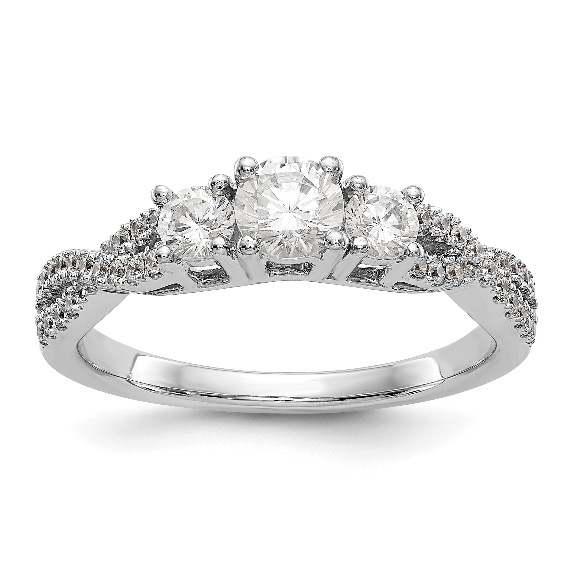 14K White Gold 3 Stone Simulated Diamond Engagement Ring