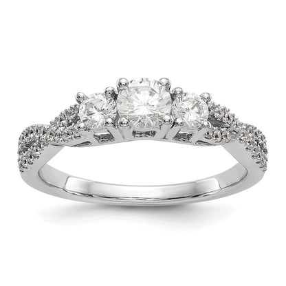 14K White Gold 3 Stone Simulated Diamond Engagement Ring