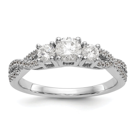 14K White Gold 3 Stone Simulated Diamond Engagement Ring
