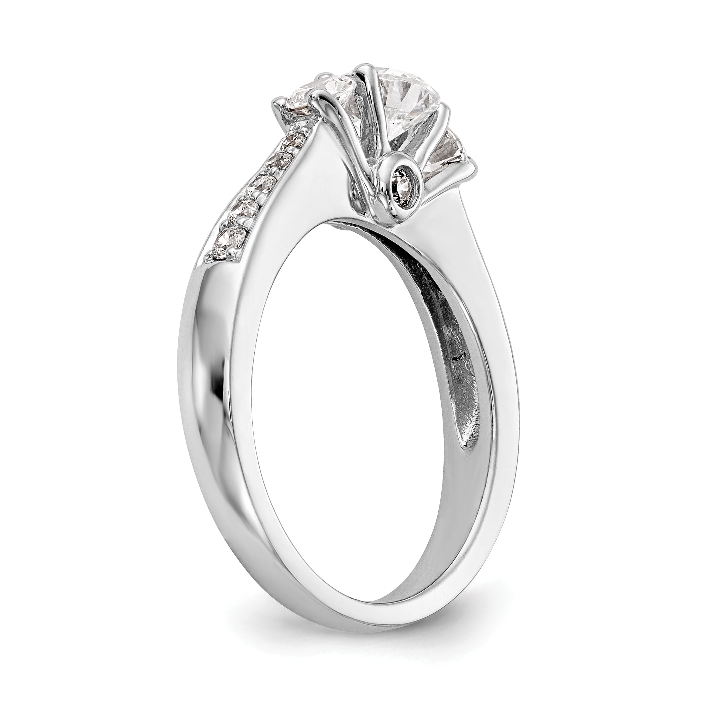 14K White Gold 3 Stone Simulated Diamond Engagement Ring