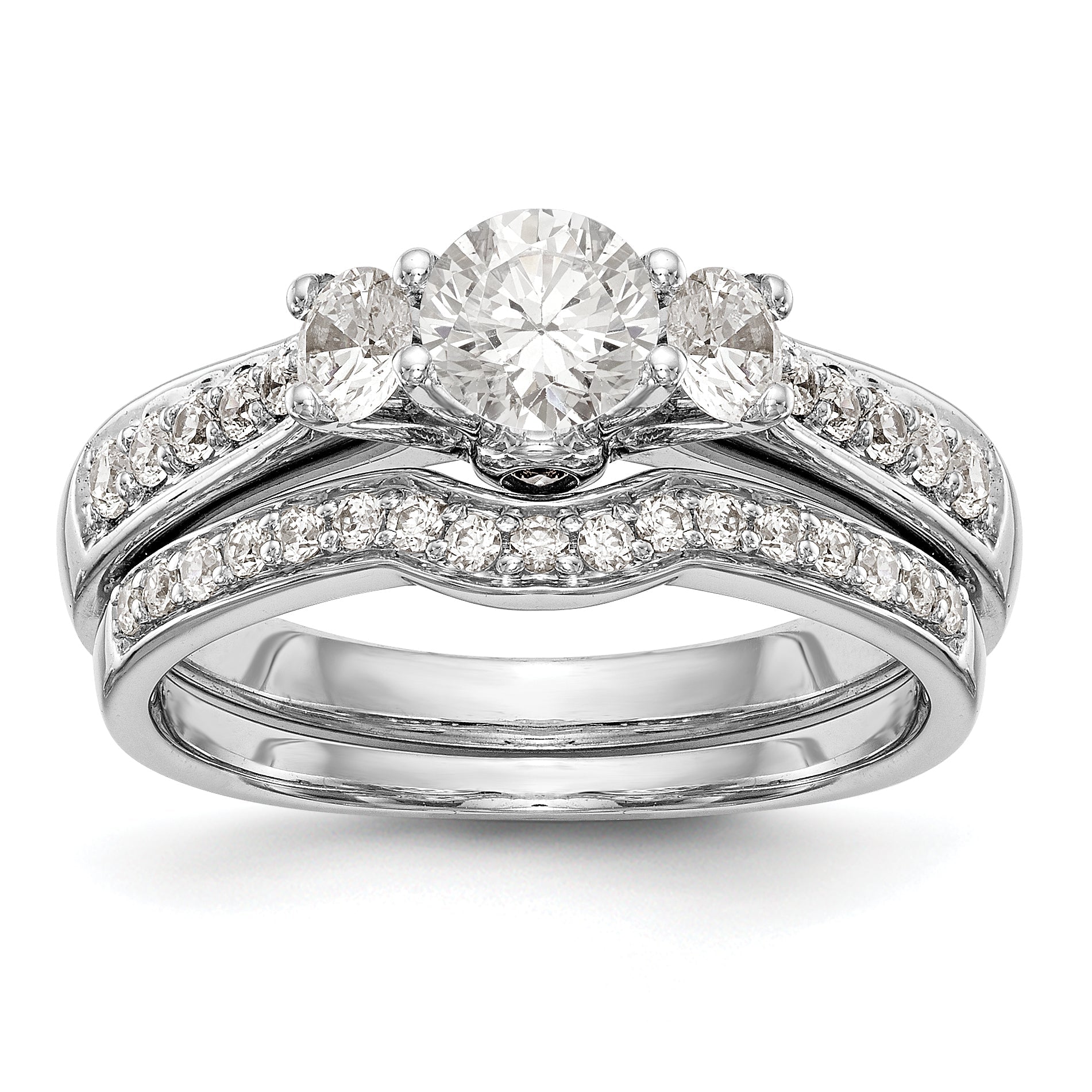 14K White Gold 3 Stone Simulated Diamond Engagement Ring