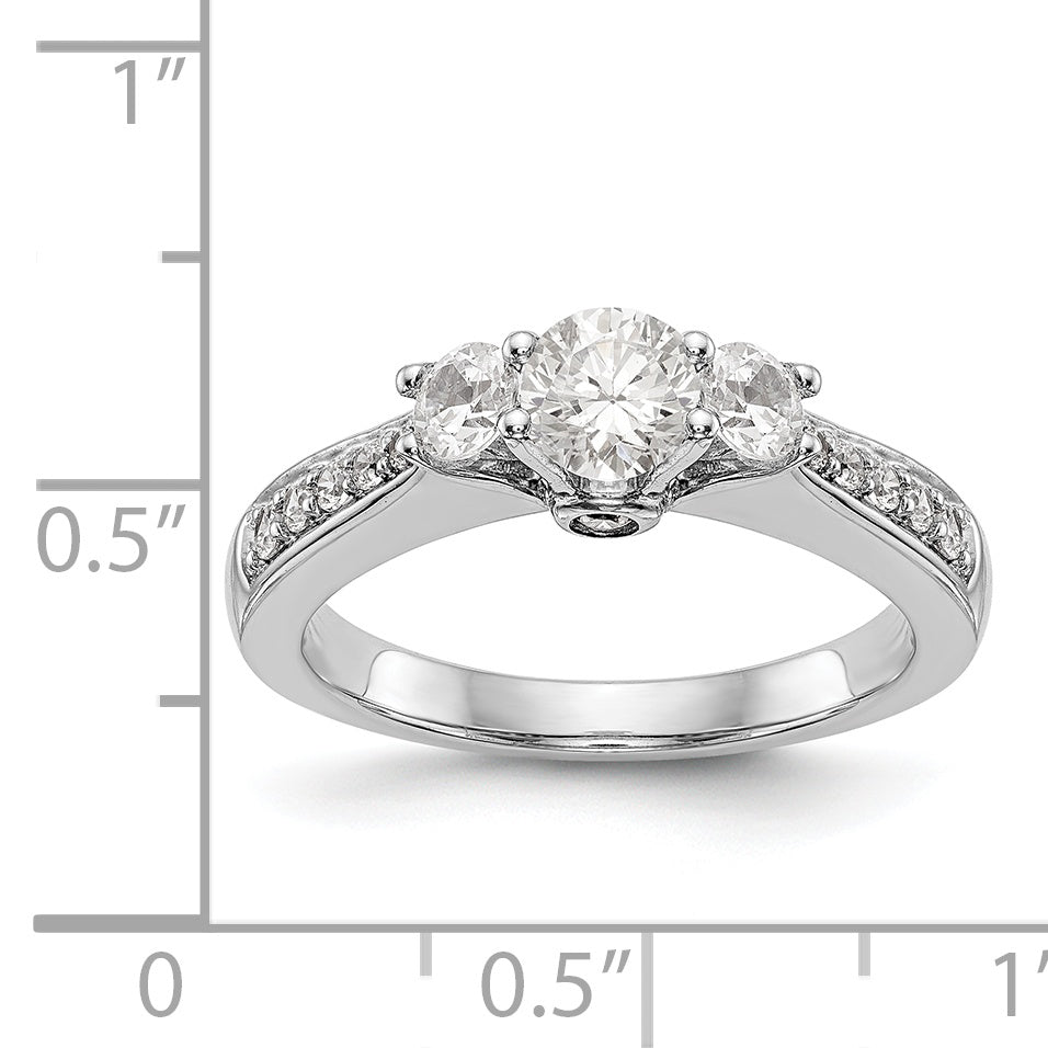 14K White Gold 3 Stone Simulated Diamond Engagement Ring