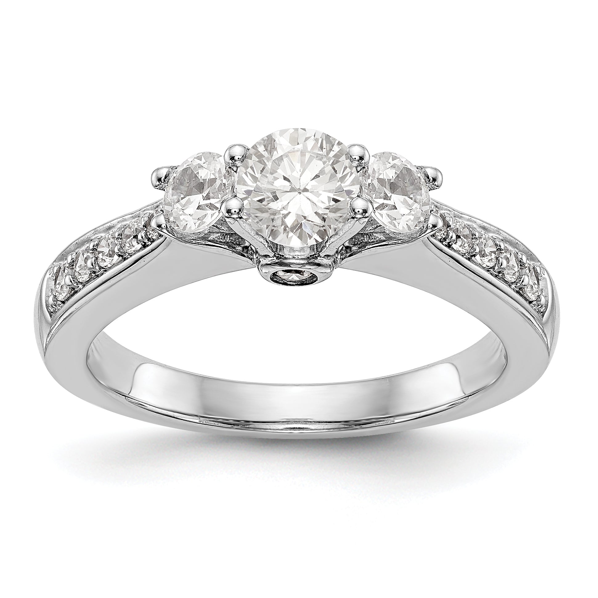 14K White Gold 3 Stone Simulated Diamond Engagement Ring