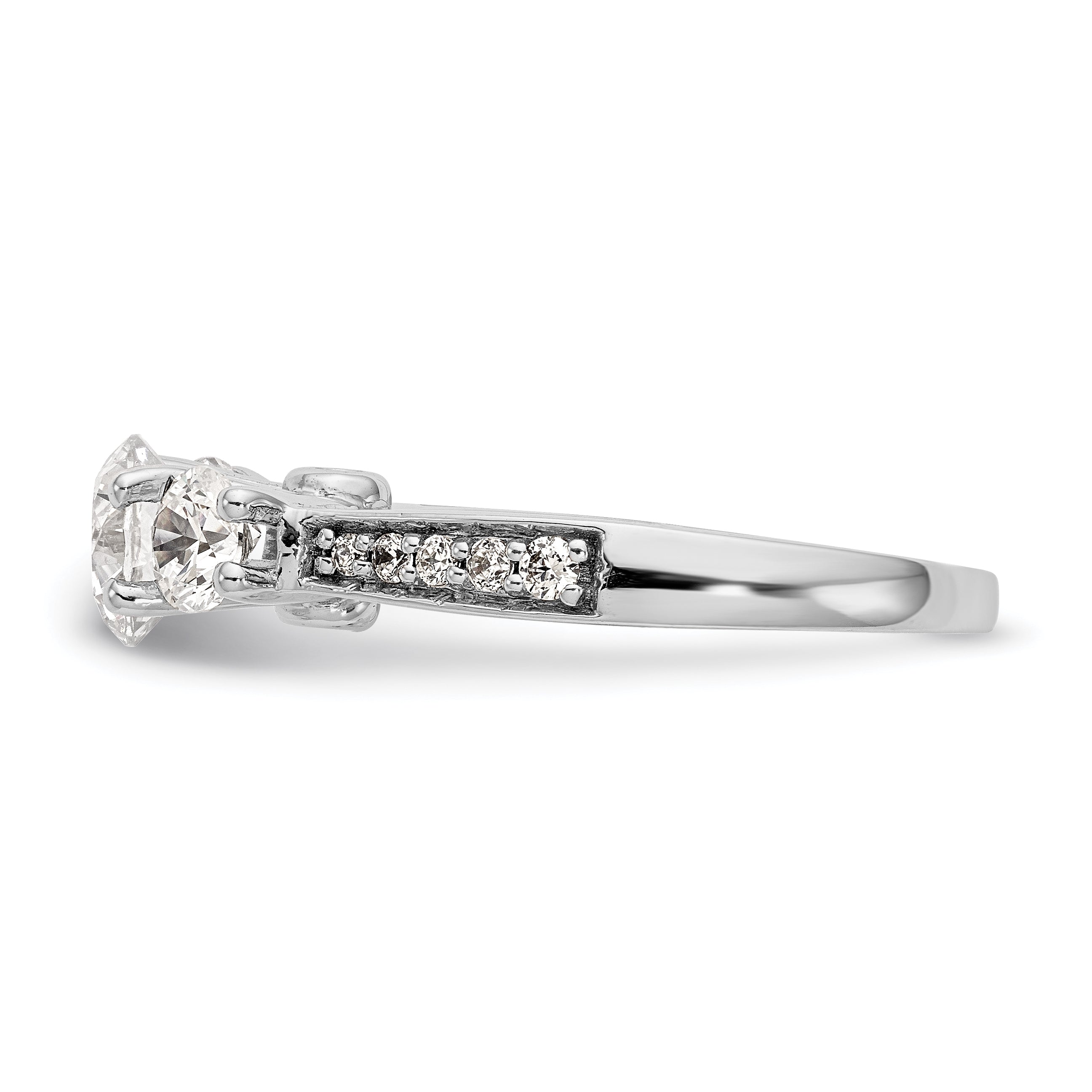 14K White Gold 3 Stone Simulated Diamond Engagement Ring