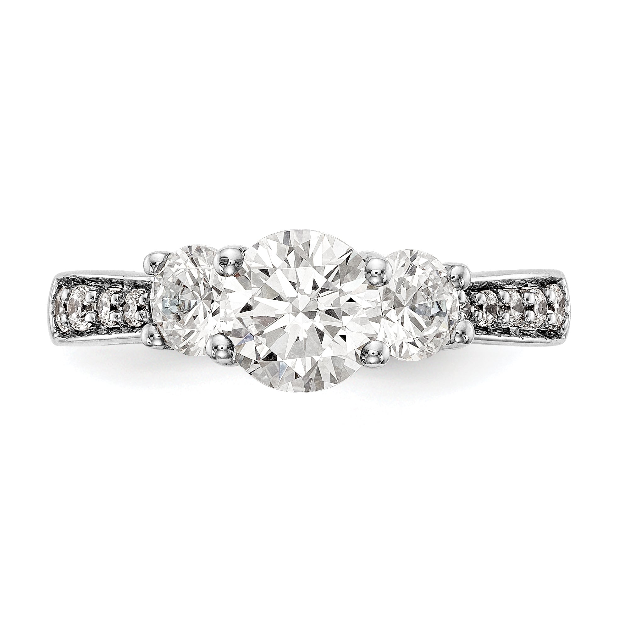 14K White Gold 3 Stone Simulated Diamond Engagement Ring
