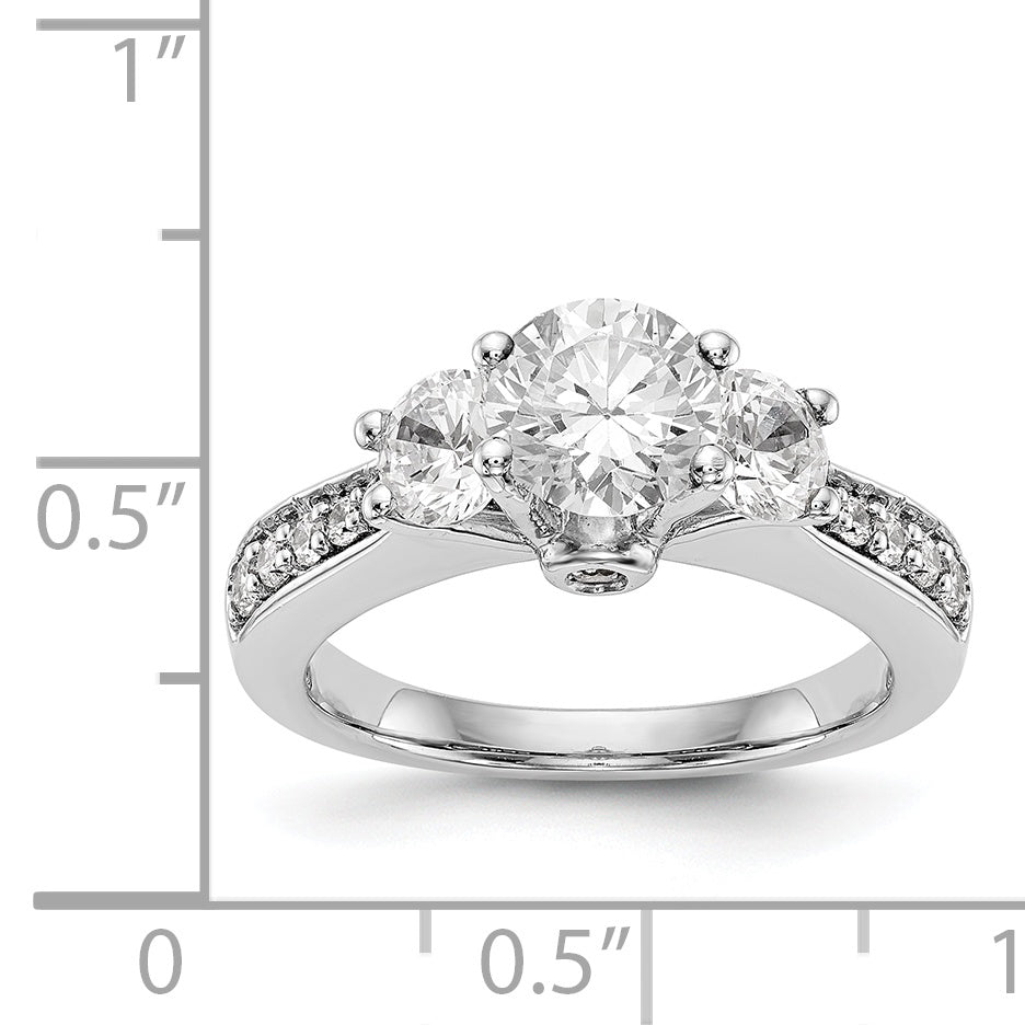 14K White Gold 3 Stone Simulated Diamond Engagement Ring