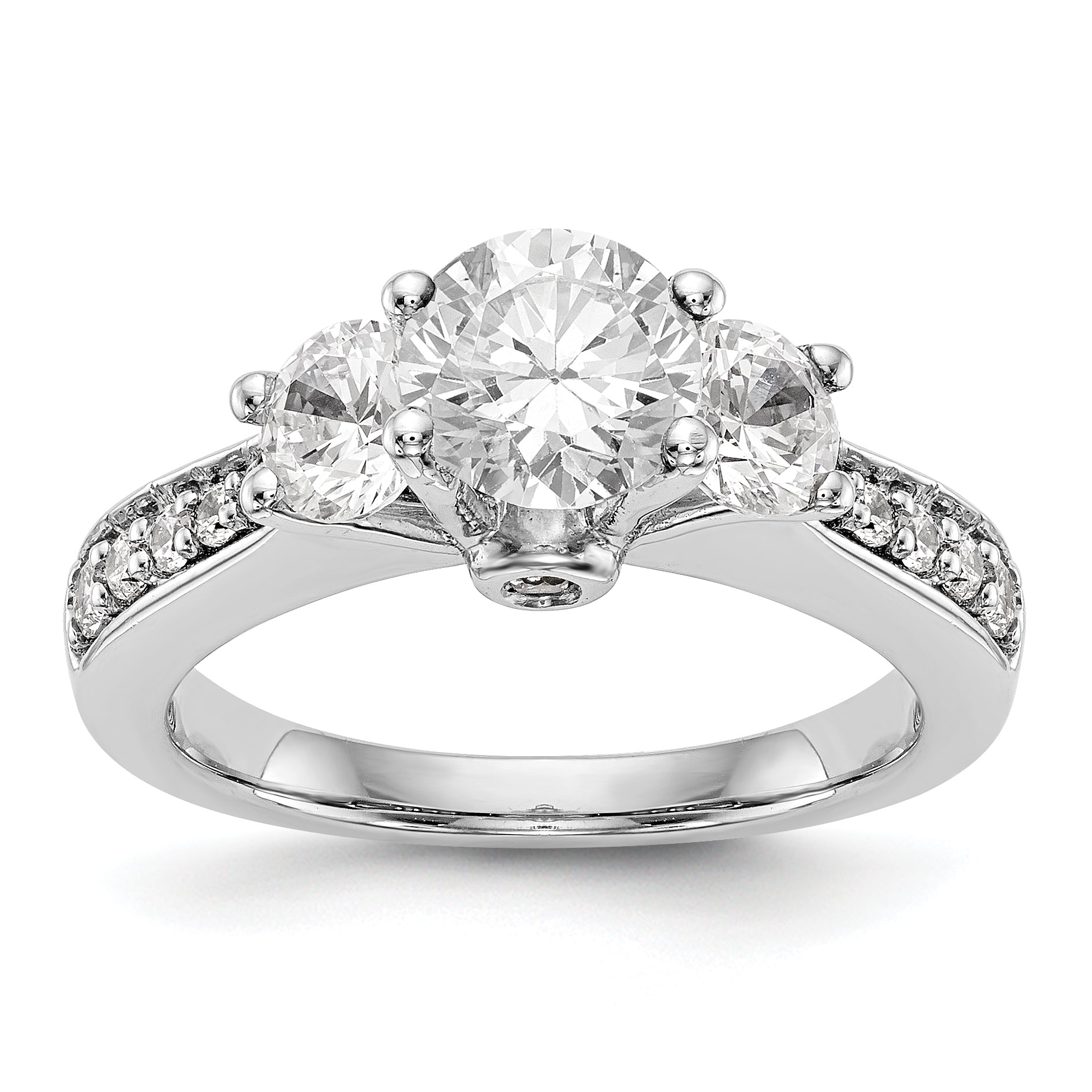14K White Gold 3 Stone Simulated Diamond Engagement Ring