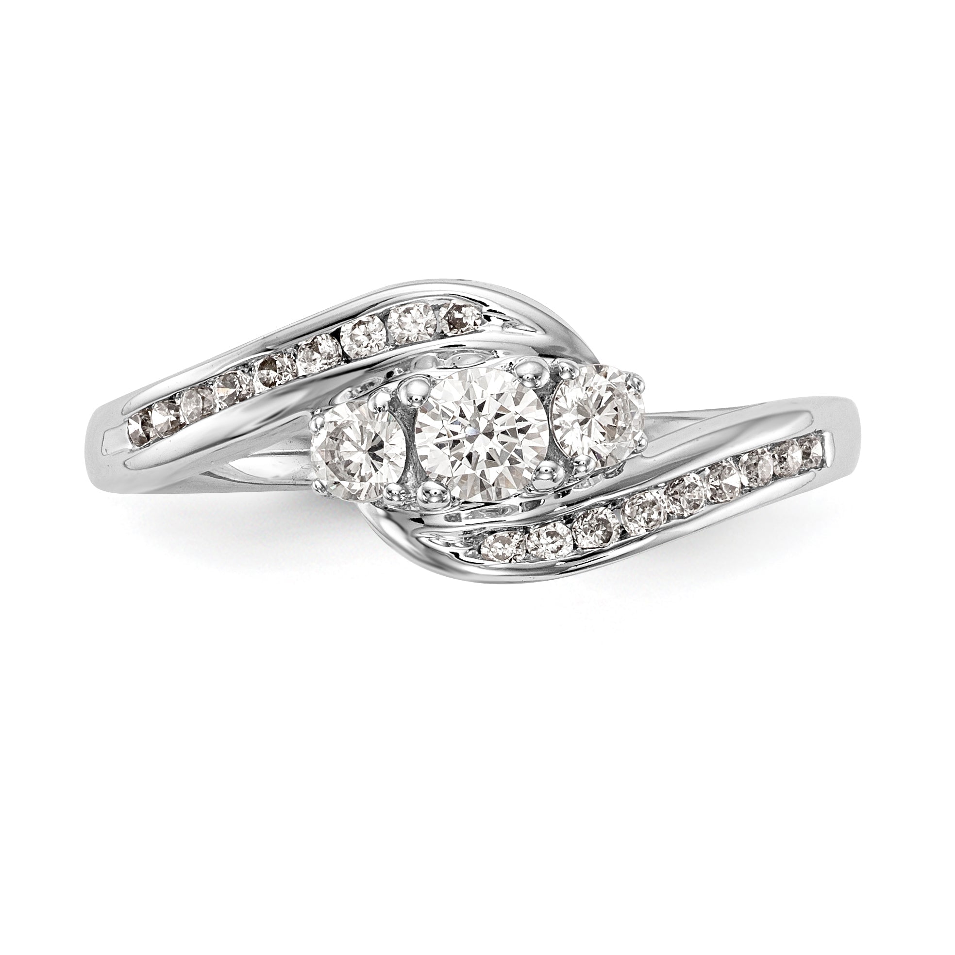 14K White Gold 3 Stone Simulated Diamond Engagement Ring