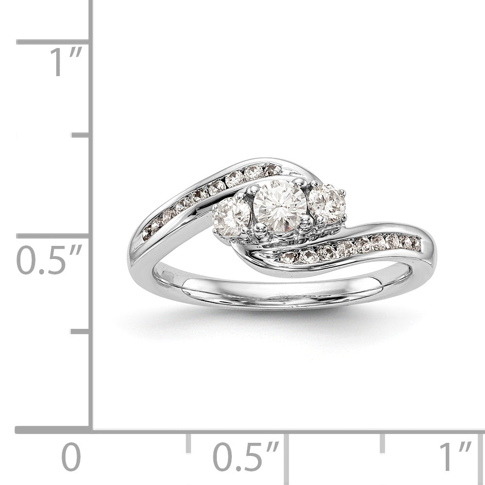 14K White Gold 3 Stone Simulated Diamond Engagement Ring