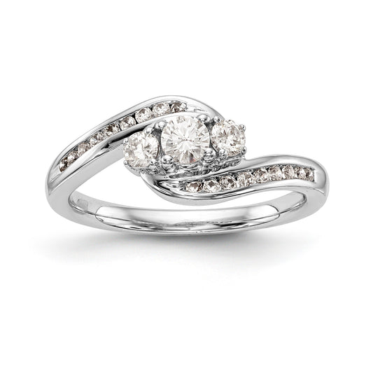 14K White Gold 3 Stone Simulated Diamond Engagement Ring