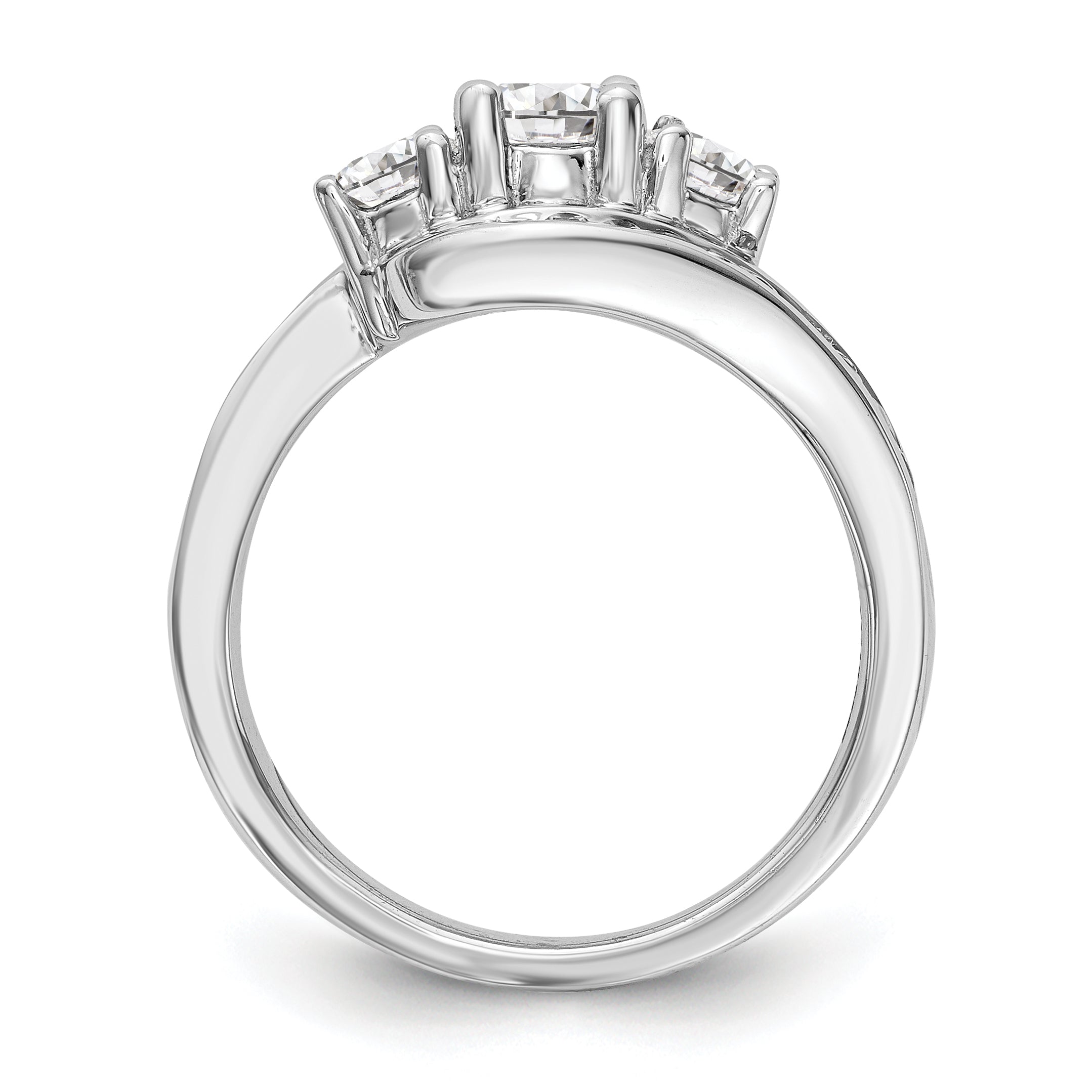 14K White Gold 3 Stone Simulated Diamond Engagement Ring