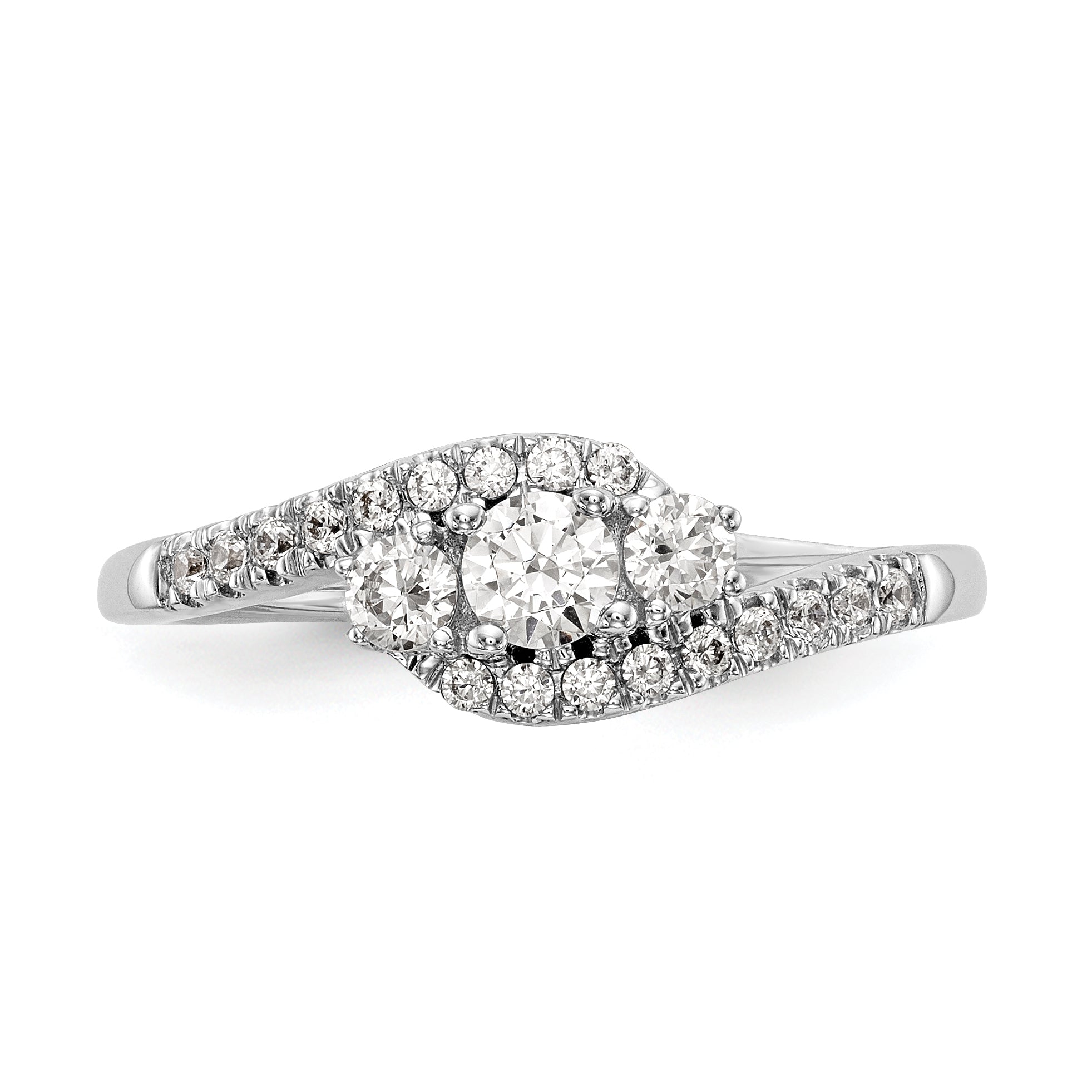 14K White Gold 3 Stone Simulated Diamond Engagement Ring
