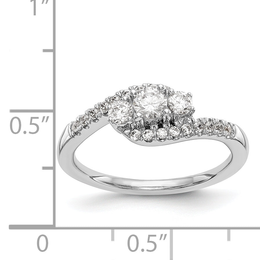 14K White Gold 3 Stone Simulated Diamond Engagement Ring