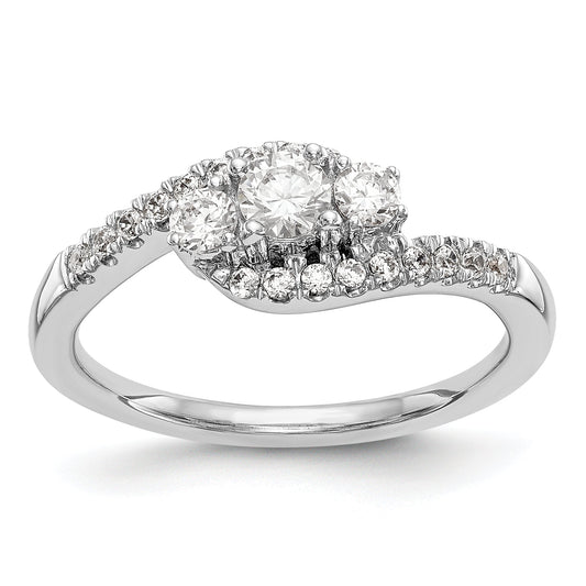 14K White Gold 3 Stone Simulated Diamond Engagement Ring