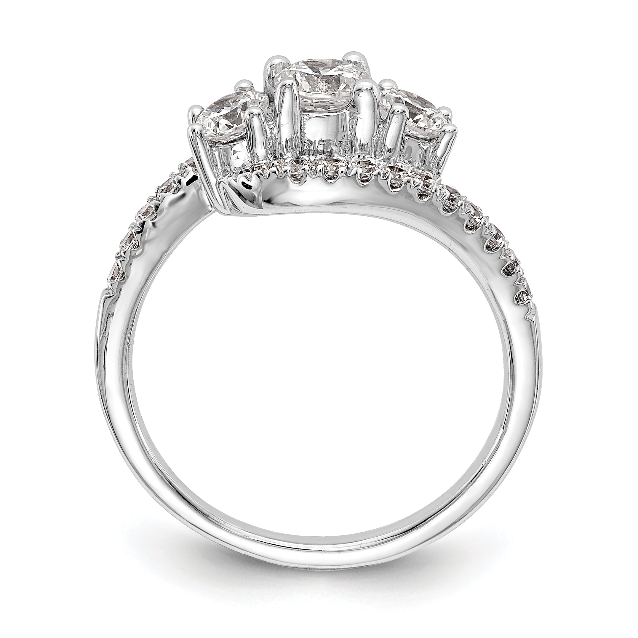 14K White Gold 3 Stone Simulated Diamond Engagement Ring