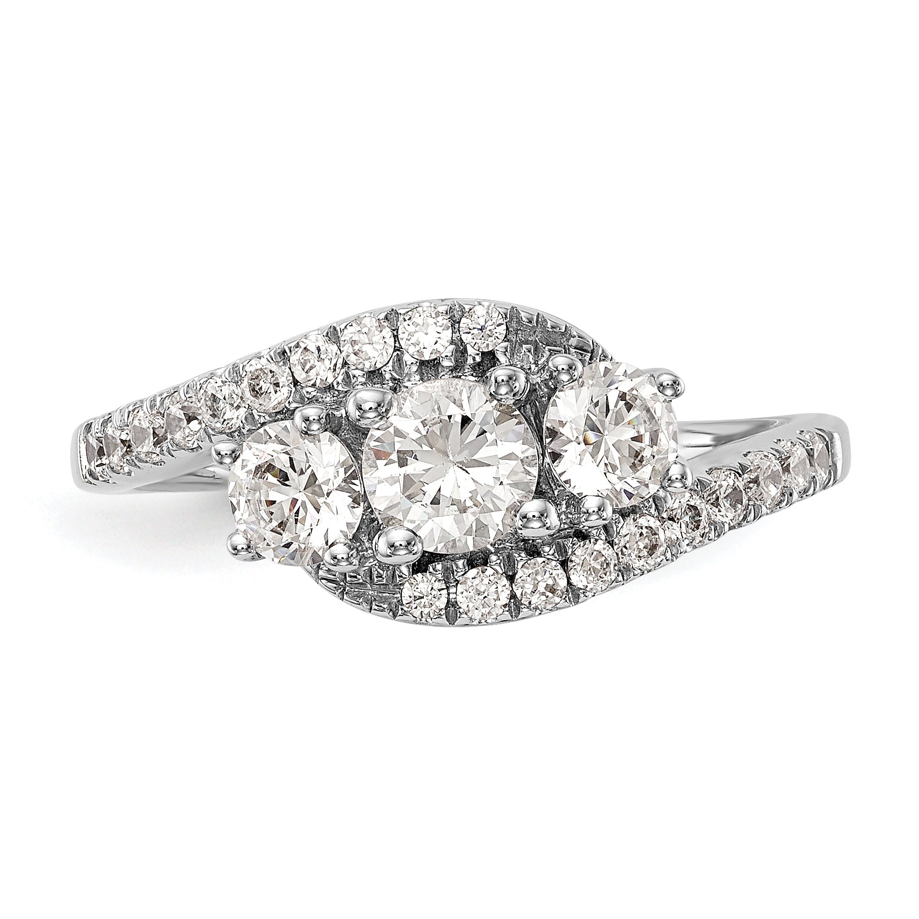 14K White Gold 3 Stone Simulated Diamond Engagement Ring