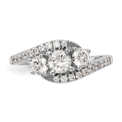 14K White Gold 3 Stone Simulated Diamond Engagement Ring