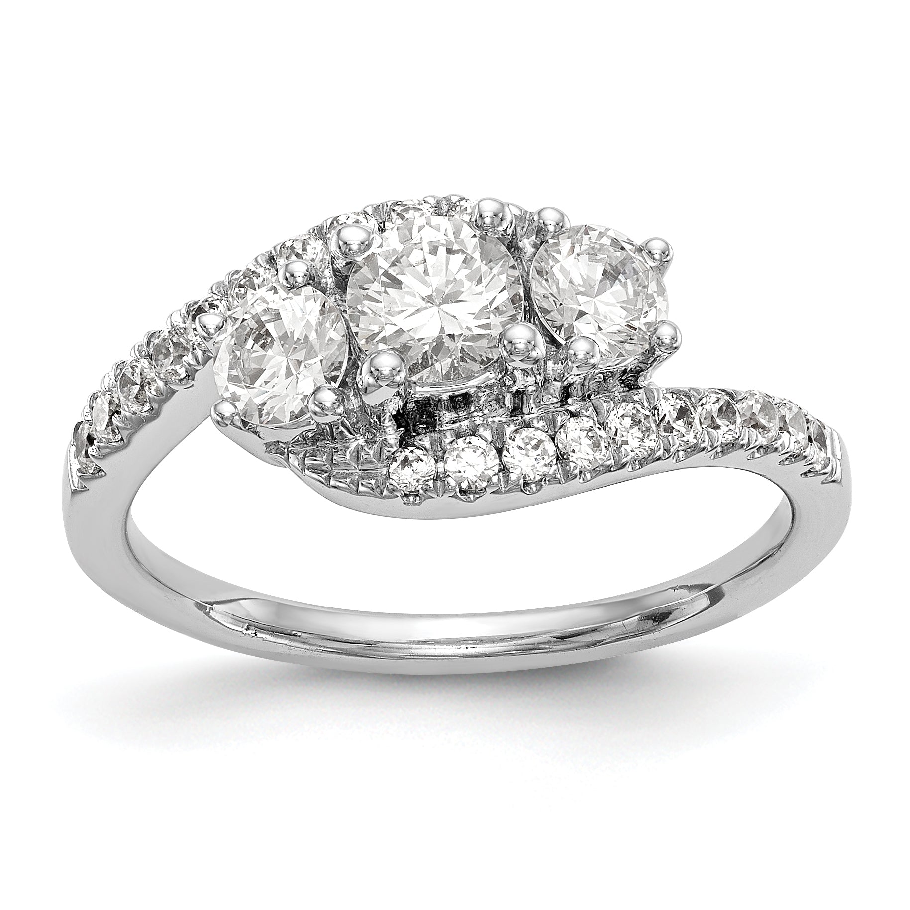 14K White Gold 3 Stone Simulated Diamond Engagement Ring