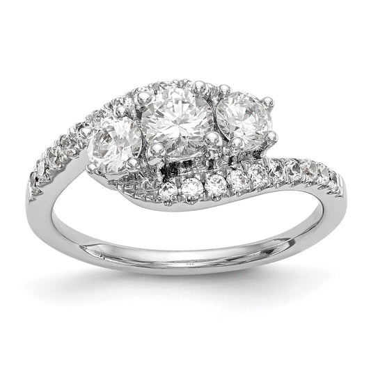 14K White Gold 3 Stone Simulated Diamond Engagement Ring
