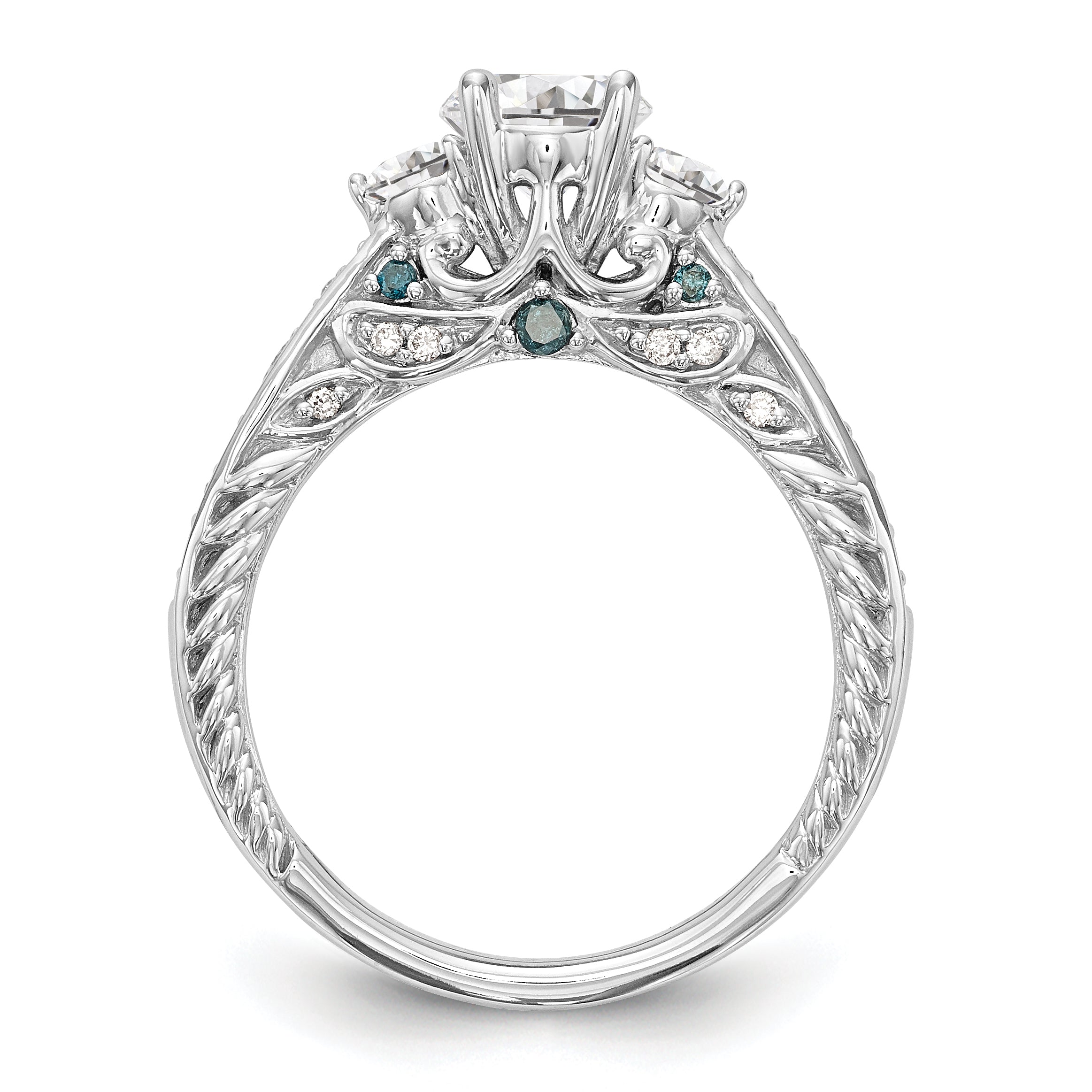 14K White Gold Blue and White Simulated Diamond Engagement Ring