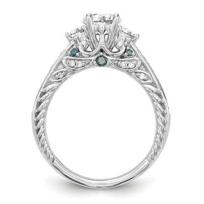 14K White Gold Blue and White Simulated Diamond Engagement Ring