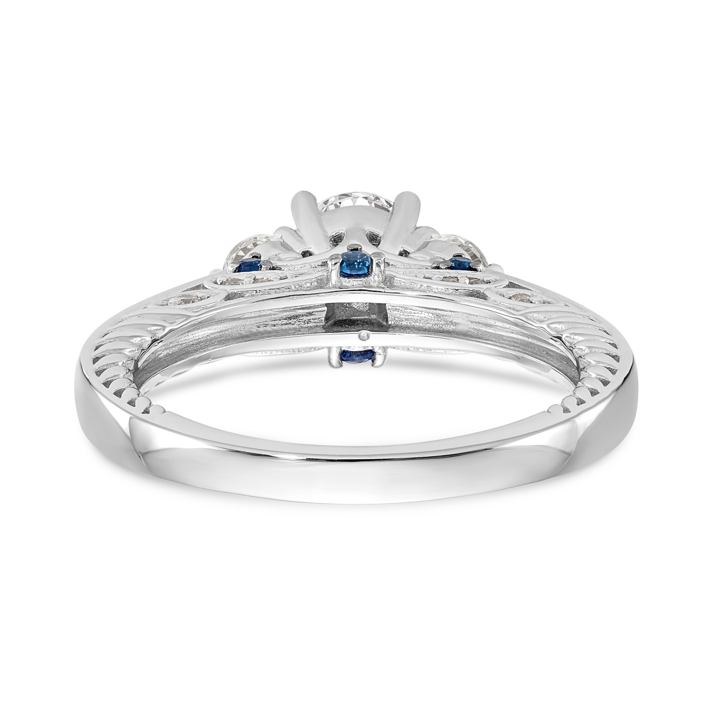 14K White Gold Blue and White Simulated Diamond Engagement Ring