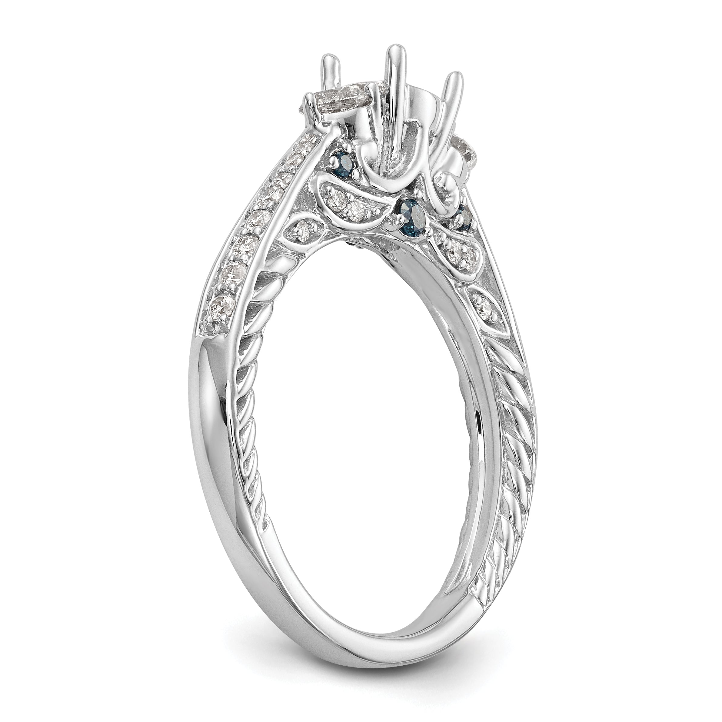 14K White Gold Blue and White Simulated Diamond Engagement Ring