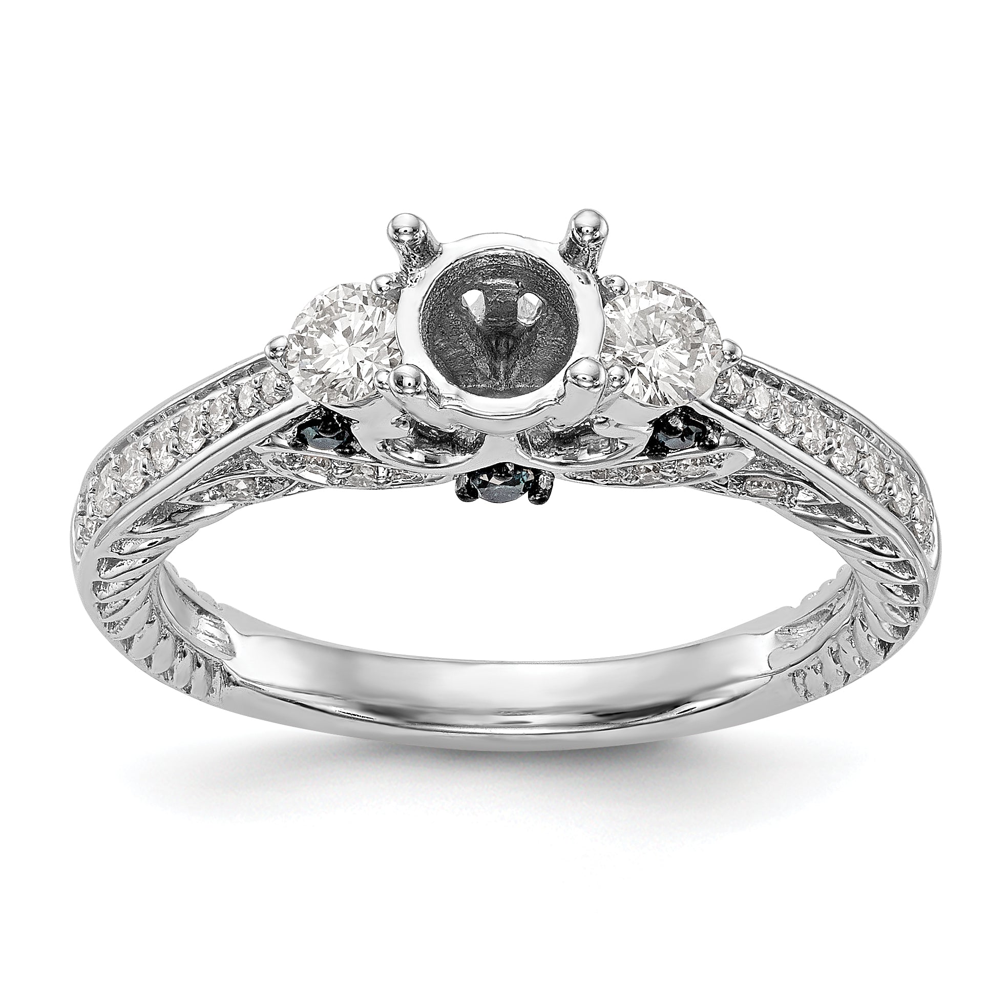 14K White Gold Blue and White Simulated Diamond Engagement Ring