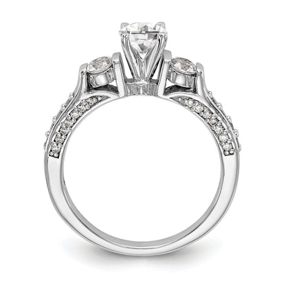 14K White Gold 3 Stone Diamond Peg Set CZ Engagement Ring
