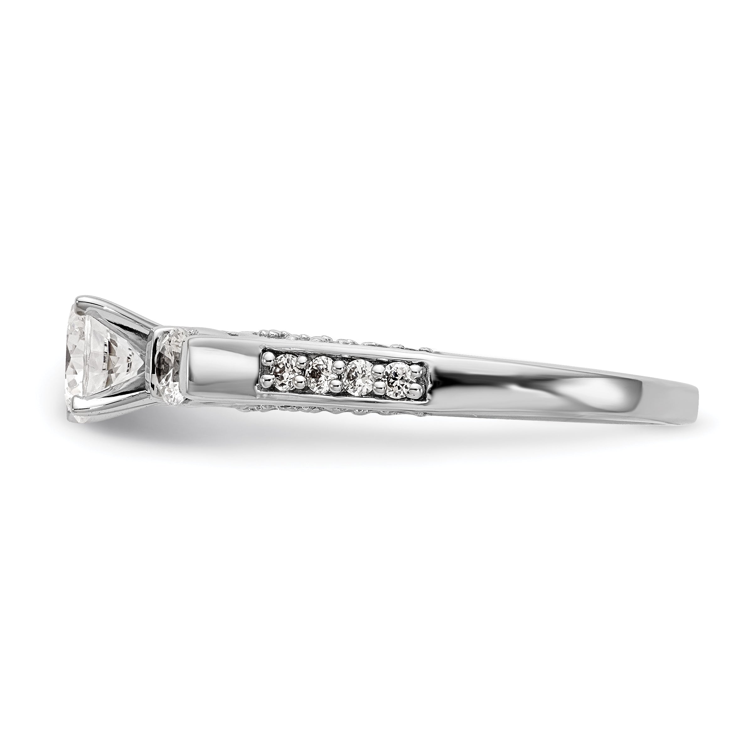 14K White Gold 3 Stone Diamond Peg Set CZ Engagement Ring