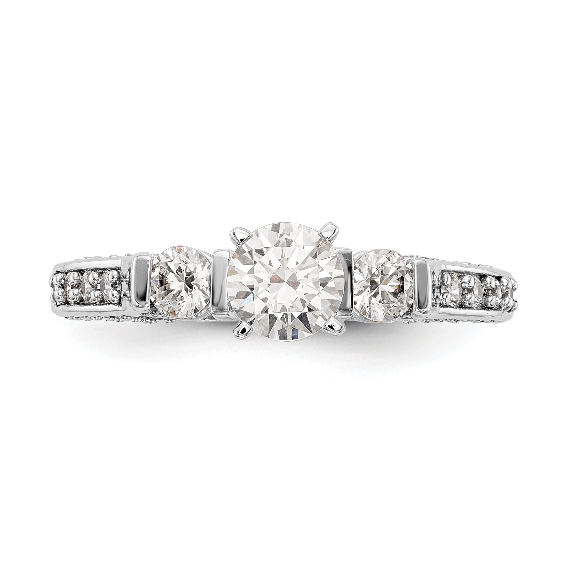 14K White Gold 3 Stone Diamond Peg Set CZ Engagement Ring