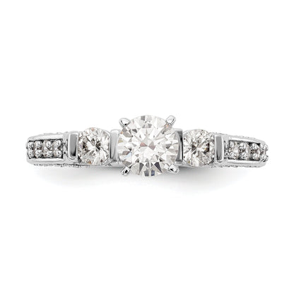 14K White Gold 3 Stone Diamond Peg Set CZ Engagement Ring