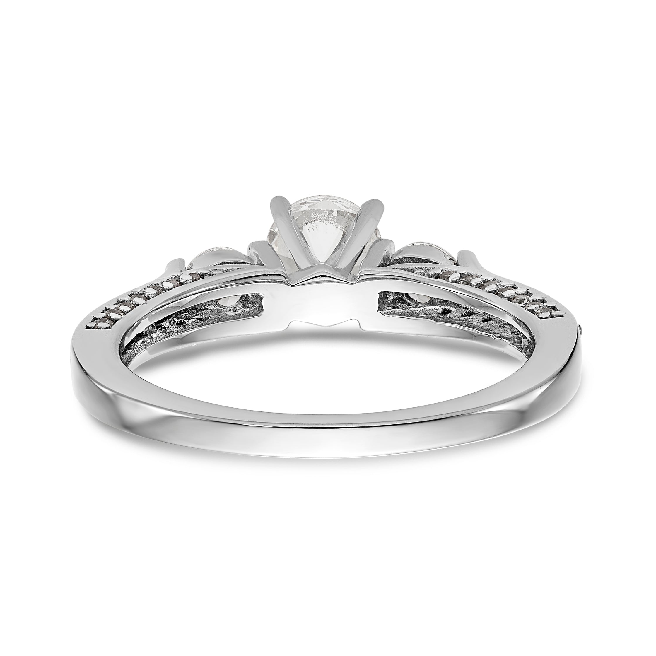 14K White Gold 3 Stone Diamond Peg Set CZ Engagement Ring