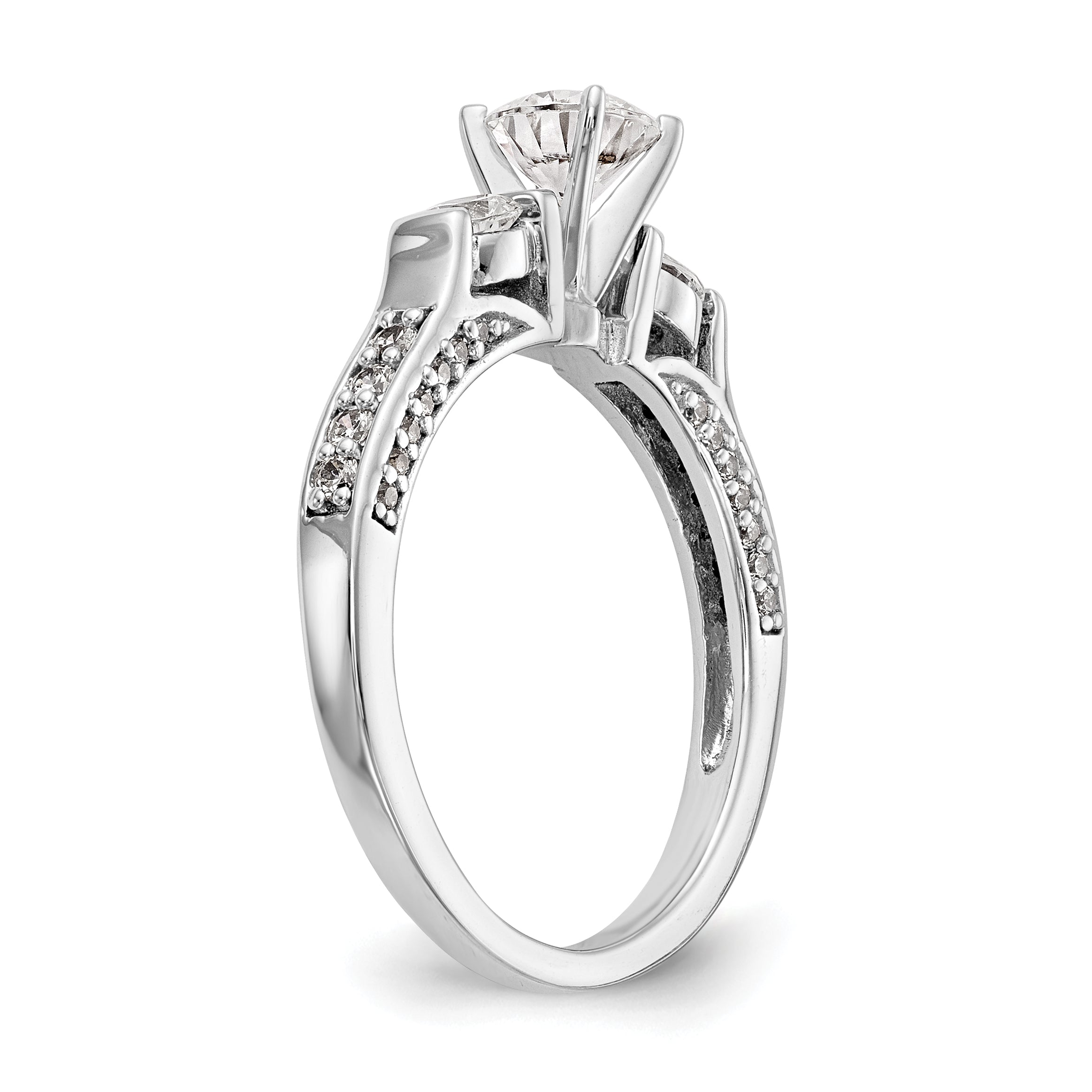 14K White Gold 3 Stone Diamond Peg Set CZ Engagement Ring