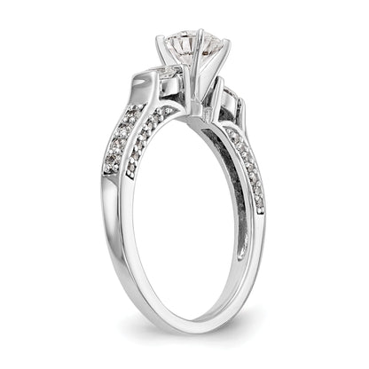 14K White Gold 3 Stone Diamond Peg Set CZ Engagement Ring