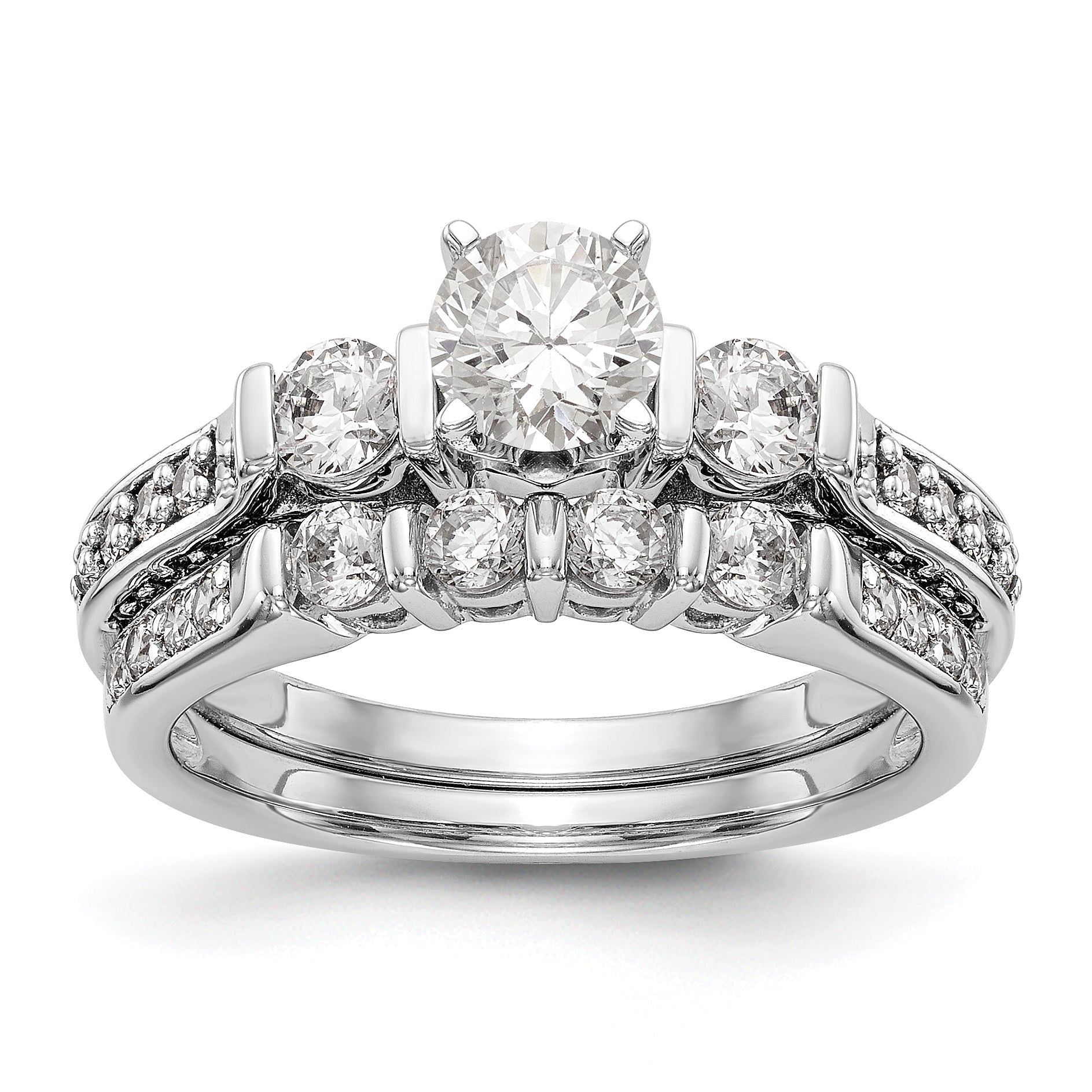 14K White Gold 3 Stone Diamond Peg Set CZ Engagement Ring