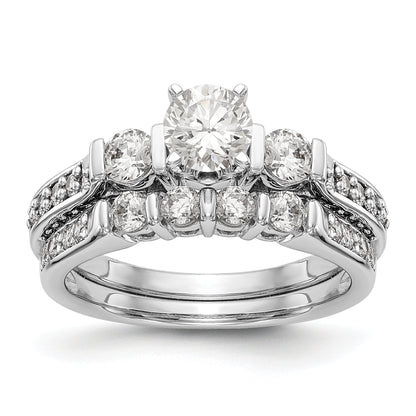 14K White Gold 3 Stone Diamond Peg Set CZ Engagement Ring