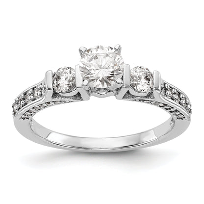 14K White Gold 3 Stone Diamond Peg Set CZ Engagement Ring