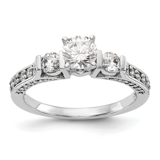 14K White Gold 3 Stone Diamond Peg Set CZ Engagement Ring