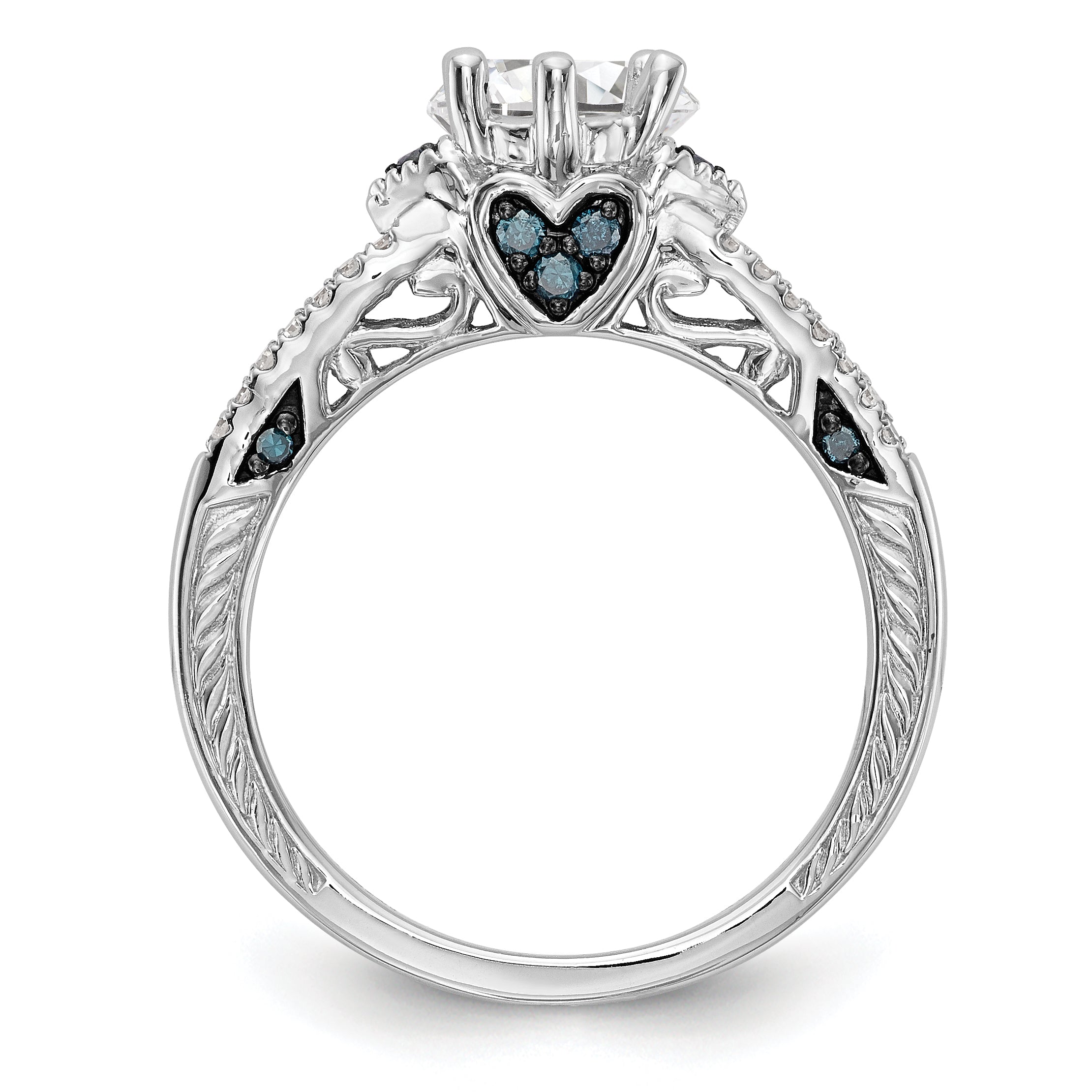 14k White Gold Blue and White Simulated Diamond Engagement Ring