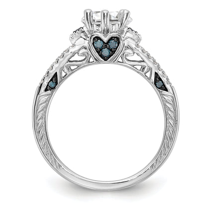 14k White Gold Blue and White Simulated Diamond Engagement Ring