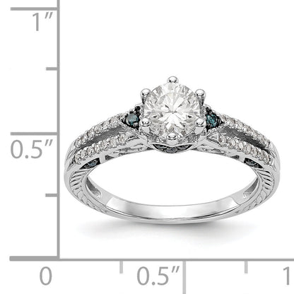 14k White Gold Blue and White Simulated Diamond Engagement Ring