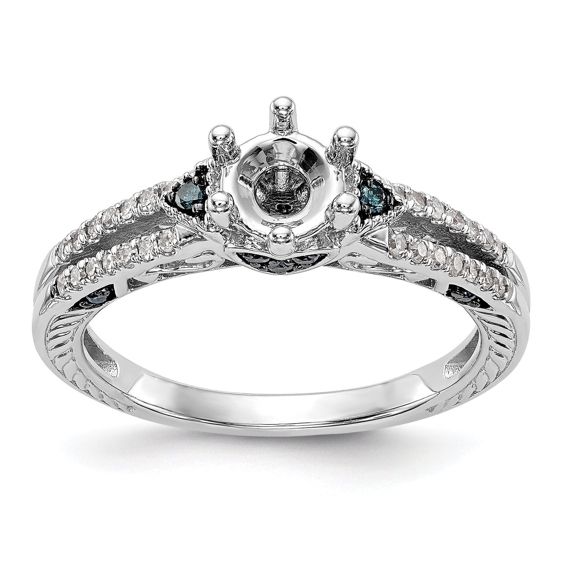 14k White Gold Blue and White Simulated Diamond Engagement Ring