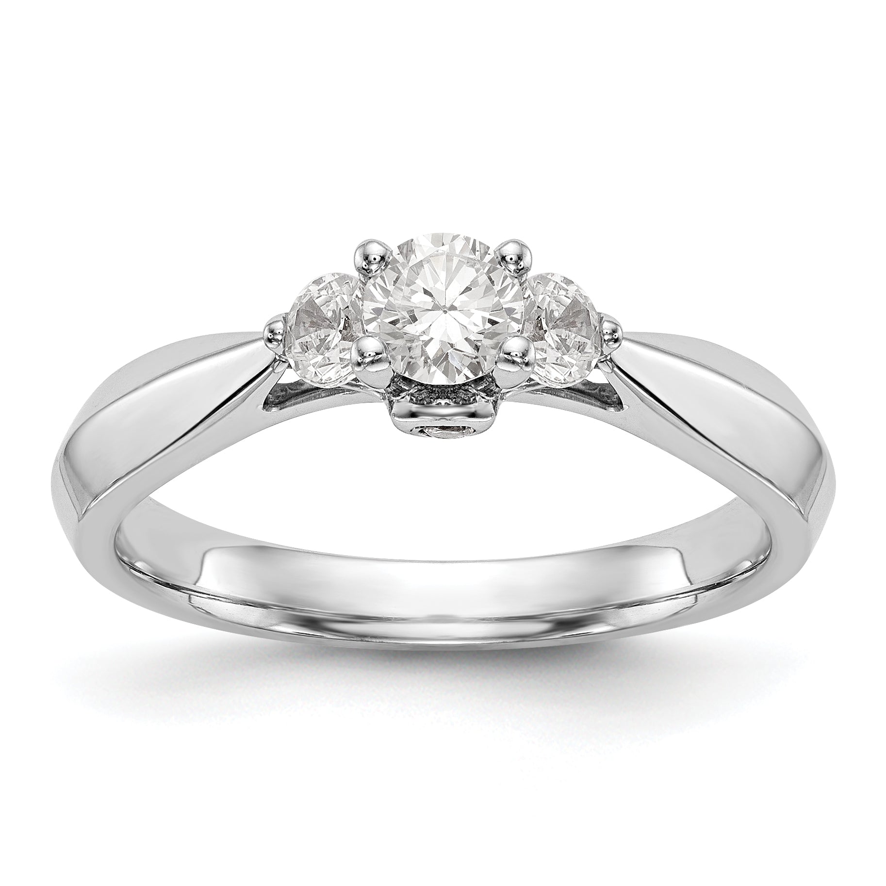 14K White Gold 3 Stone Simulated Diamond Engagement Ring