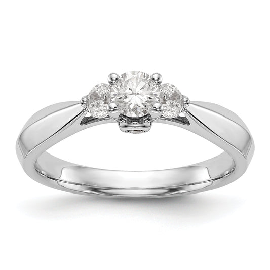 14K White Gold 3 Stone Simulated Diamond Engagement Ring