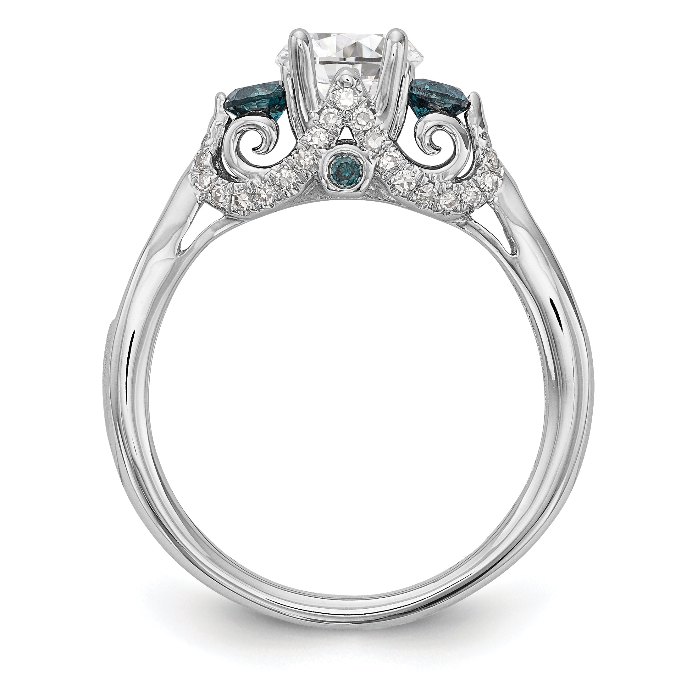 14k White Gold Blue and White Simulated Diamond Engagement Ring