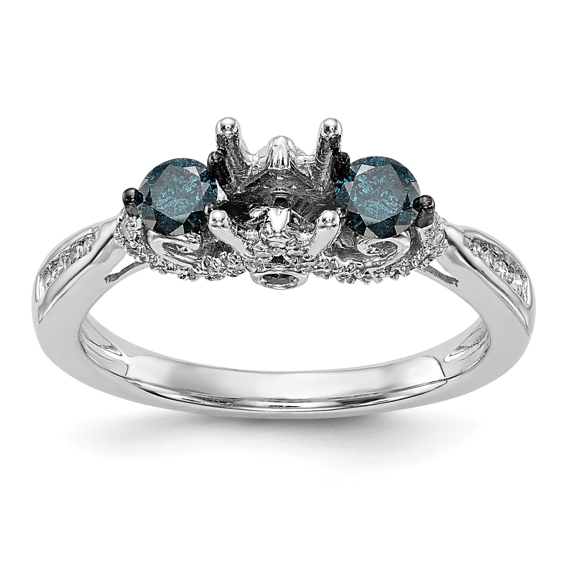 14k White Gold Blue and White Simulated Diamond Engagement Ring