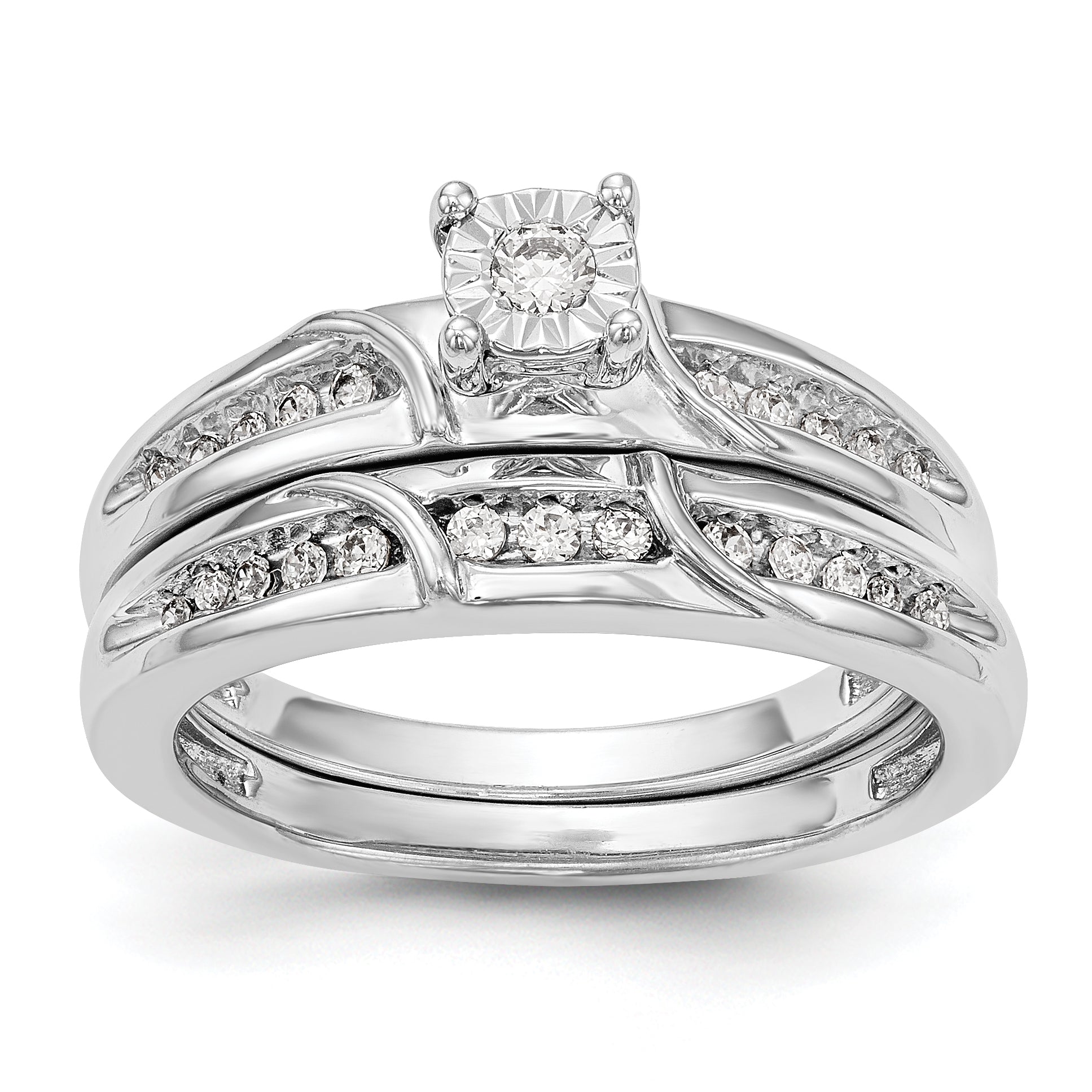 14K White Gold Complete Diamond Trio Engagement Ring