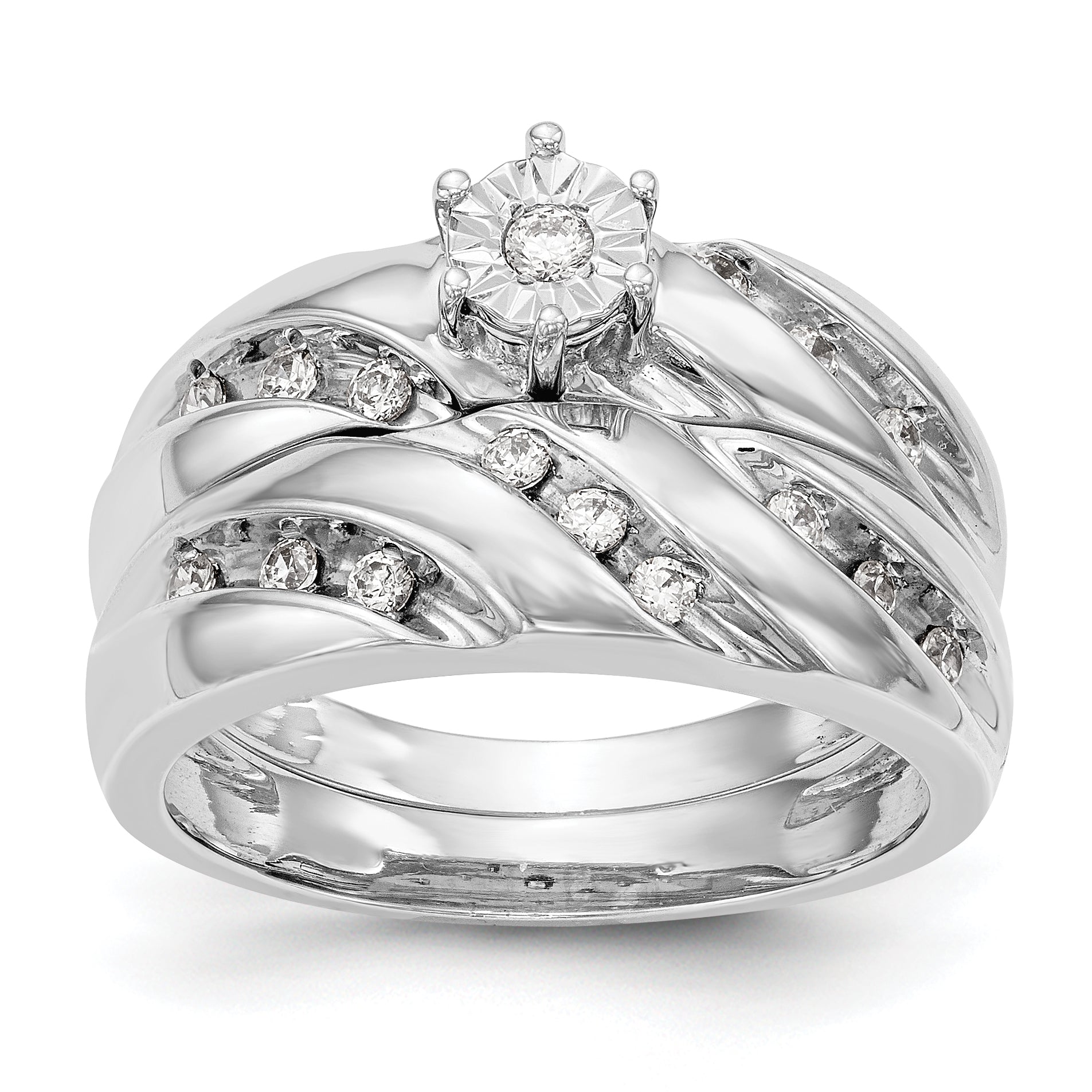 14K White Gold Complete Diamond Trio Engagement Ring
